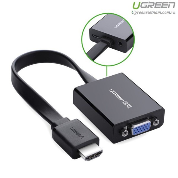 Cáp chuyển đổi HDMI to VGA dẹt có Audio Ugreen 40248 Chính hãng