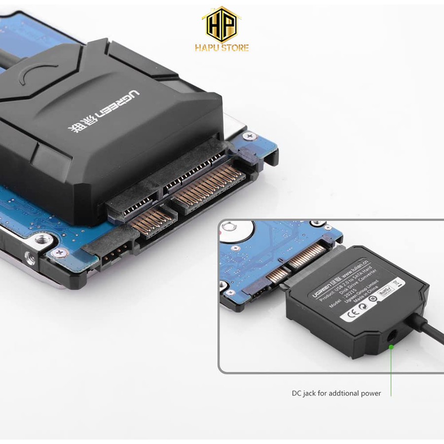 Cáp chuyển USB 2.0 sang SATA Ugreen 20216 có nguồn phụ chính hãng - Hapustore