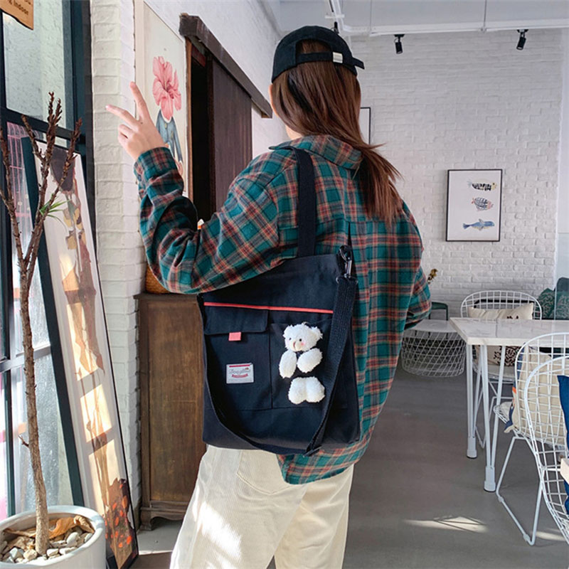 Túi vải canvas đeo chéo phong cách Hàn Quốc thời trang đơn giản dành cho nữ