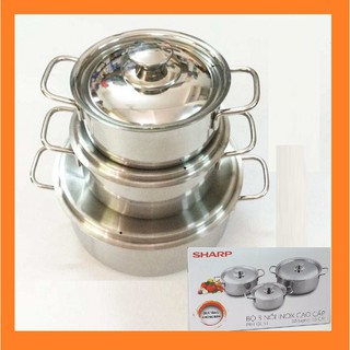 Bộ 3 nồi inox sharp vietnam - nồi dùng được bếp từ 16 20 24cm