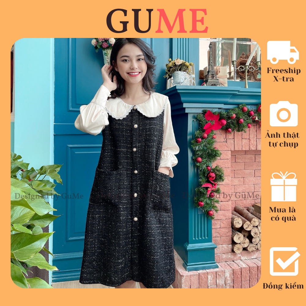 Đầm bầu công sở Váy bầu đẹp dạ tweed khuy dọc dáng suông MYC 7M