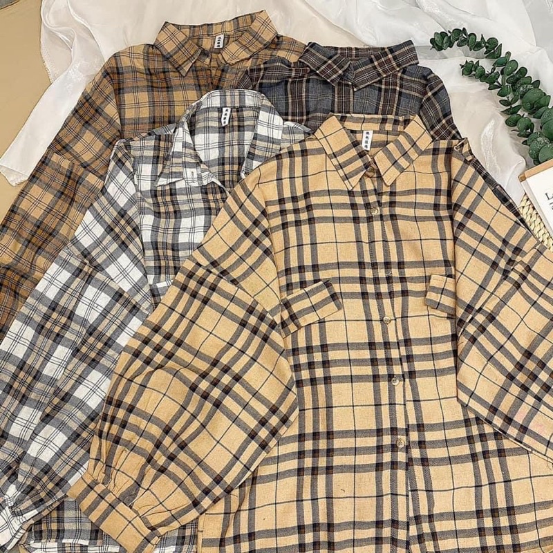 Áo sơ mi Caro Tay dài form rộng ulzzang Quảng Châu - Áo sơ mi kẻ sọc Unisex dáng rộng (ẢNH THẬT)