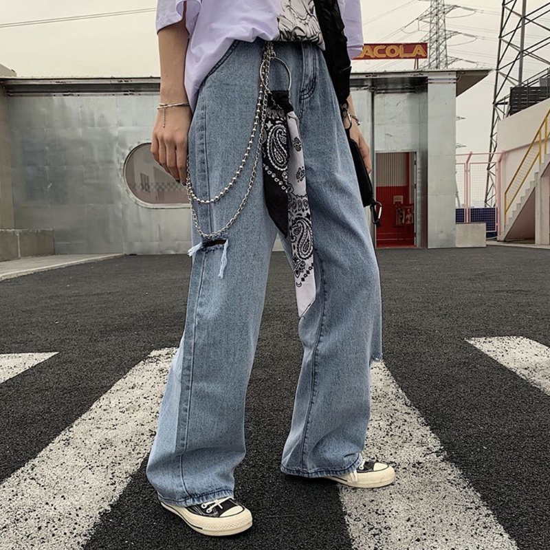 Khăn bandana với dây xích kép hai lớp gắn ví kim loại có móc khóa thời trang Harajuku Hiphop Rock sành điệu