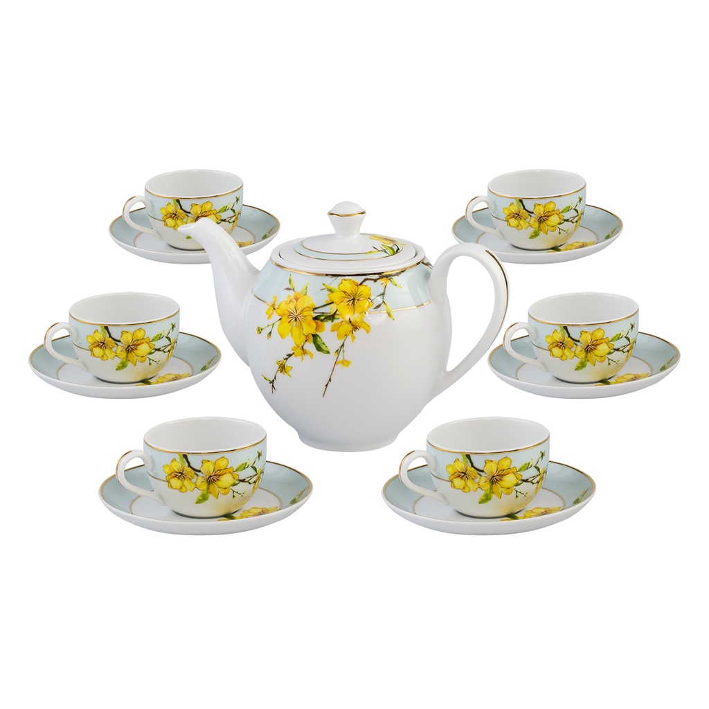 Bộ Ấm, Chén Trà Sứ Minh Long 0.8 L Camellia - Hoa Mai