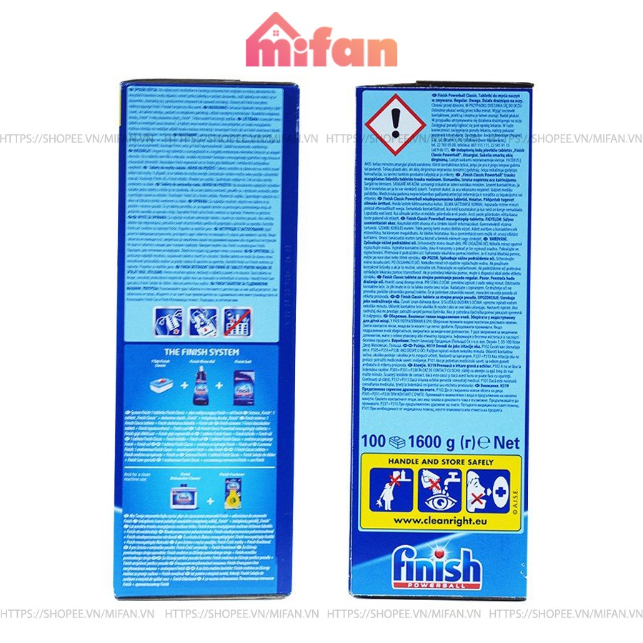 Viên Rửa Bát FINISH CLASSIC - 100 Viên/Hộp XXXL- Finish Classic Dishwasher - MIFAN PHÂN PHỐI CHÍNH HÃNG