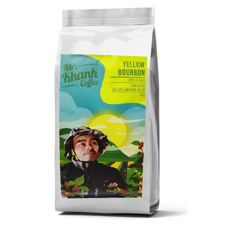 [ Mùa mới] Cà Phê Yellow Bourbon Võ Khanh Cầu Đất Arabica 100% K Phiêu (Túi 500g)- Tặng Phin và muỗng inox vàng óng ánh