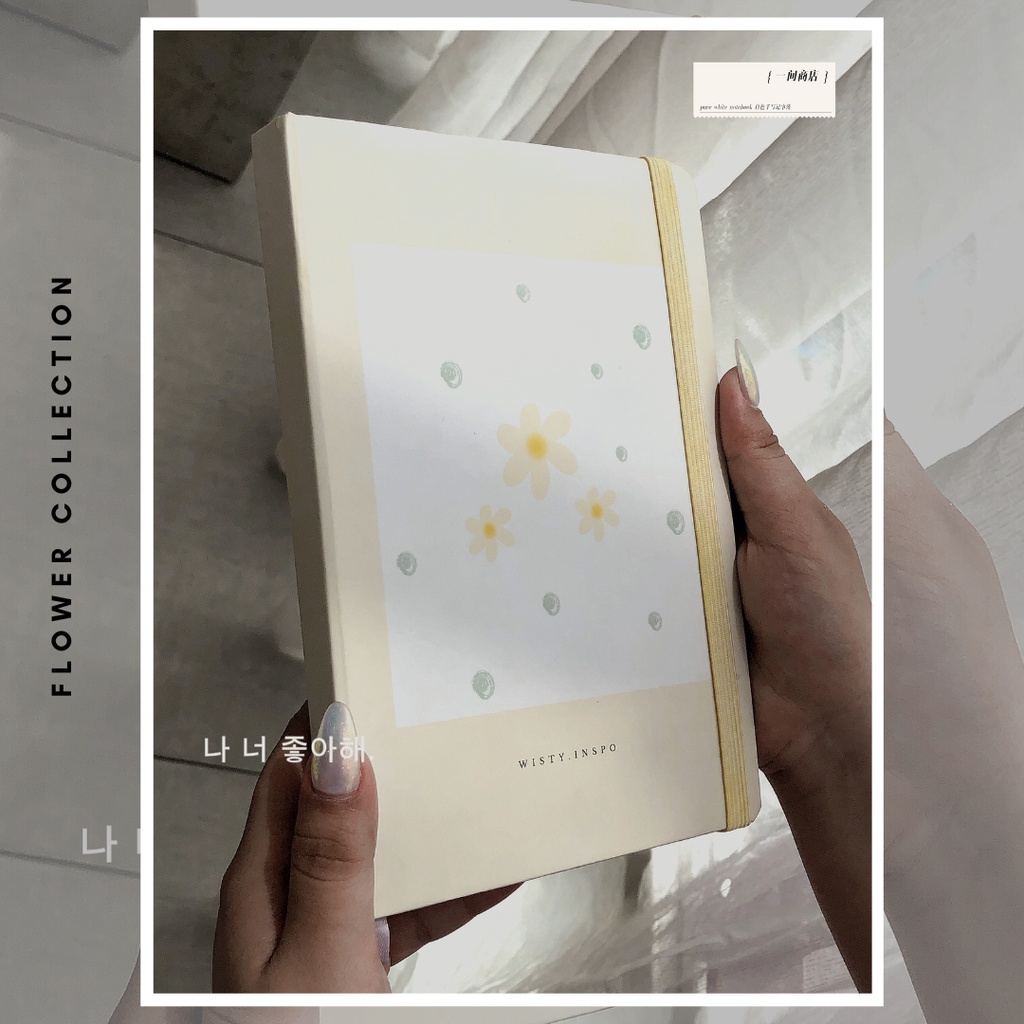 Sổ A5 bìa cứng bìa hoa vàng 100gsm ruột trắng-chấm-caro