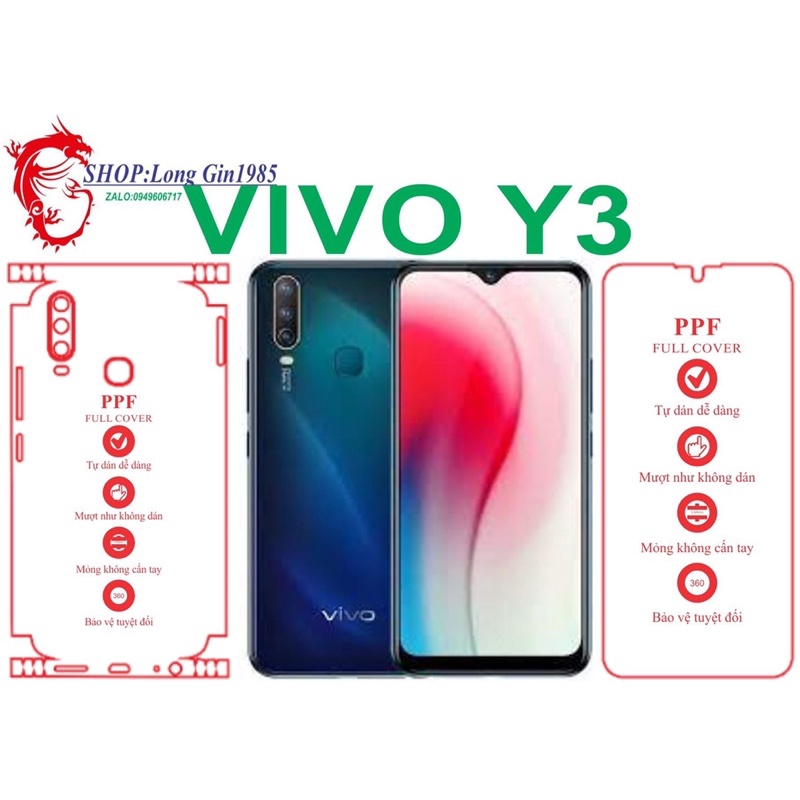 Vivo Y3 miếng dán trong Ppf mặt sau và mặt trước chống va đập chống trầy xước