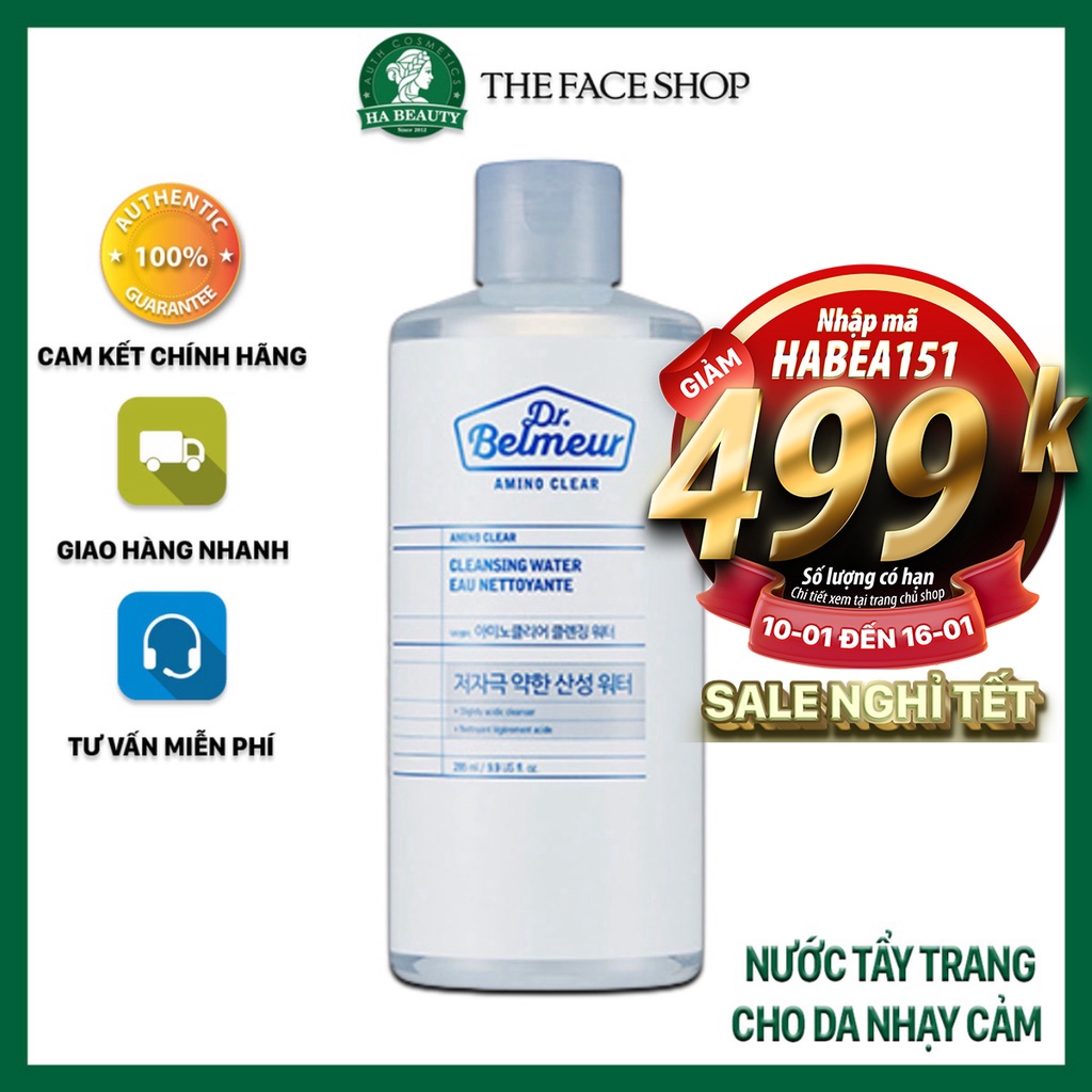 Nước tẩy trang dưỡng ẩm sạch sâu dịu nhẹ cho da nhạy cảm The Face Shop Dr Belmeur Amino Clear Cleansing Water 295ml