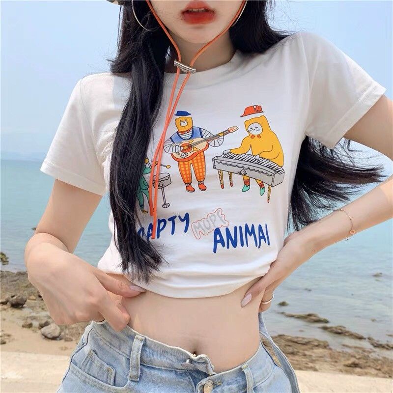 Áo croptop hoạ tiết đánh đàn
