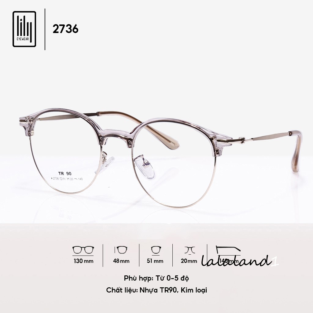 Gọng kính cận nam nữ LILYEYEWEAR mắt kính tròn gọng kính kim loại màu sắc thời trang 2736