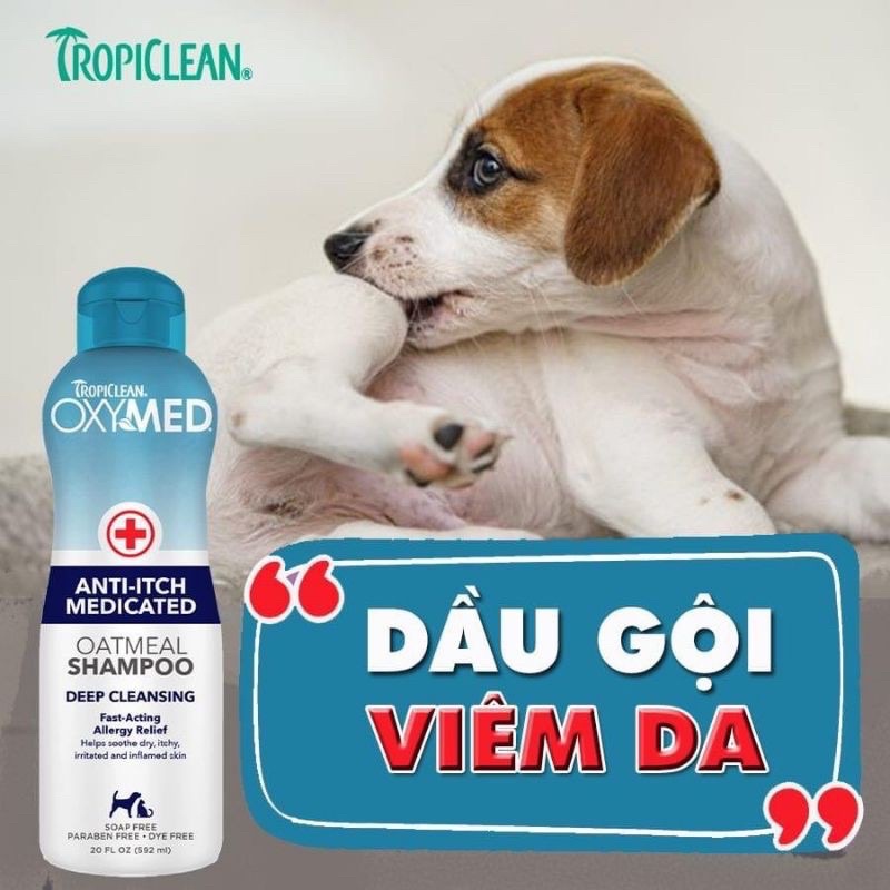 [TROPICLEAN OXYMED] Sữa tắm trị viêm da trên chó mèo Made in USA 🇺🇸