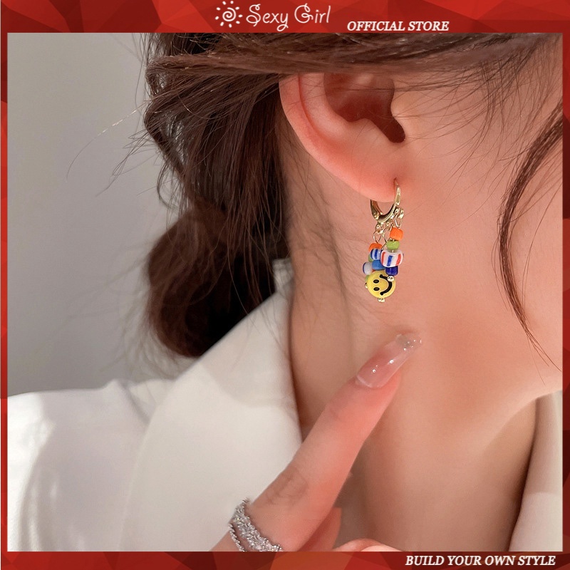 Khuyên Tai Hình Mặt Cười Hoạt Hình Đính Hạt Ngọc Trai Phong Cách Hàn Quốc Thiết Kế Cao Cấp Quyến Rũ Cho Nữ