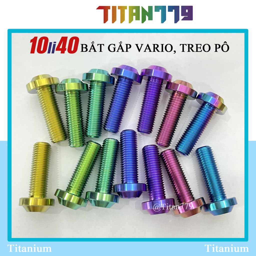 (46) Ốc Titan Gr5 10li40 10li4 đầu dù dày bắt gắp Vario, treo pô Ex Exiter Sirius, bắt chân phuộc Sirius 10li 10 li 4 40