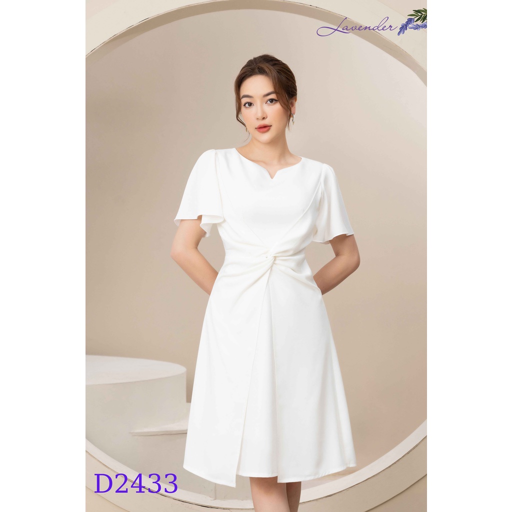 Đầm công sở thiết kế LAVENDER dáng xòe xoắn eo tay bèo cao cấp D2433