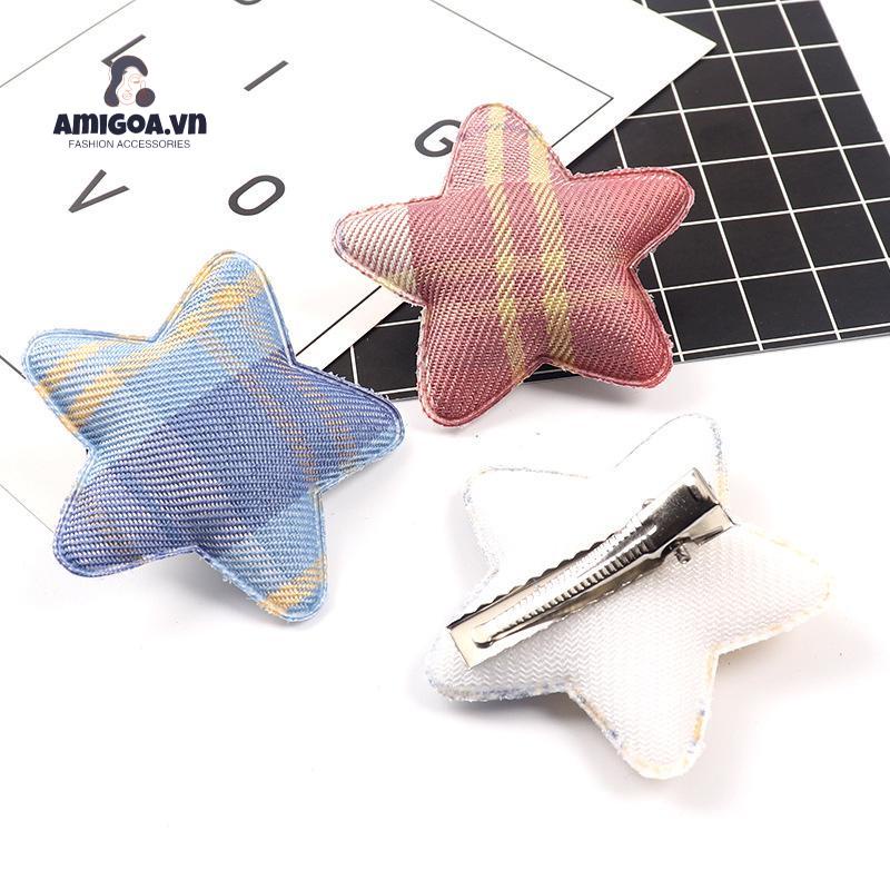 Kẹp Tóc Vải Kẻ Sọc Đính Ngôi Sao Dễ Thương