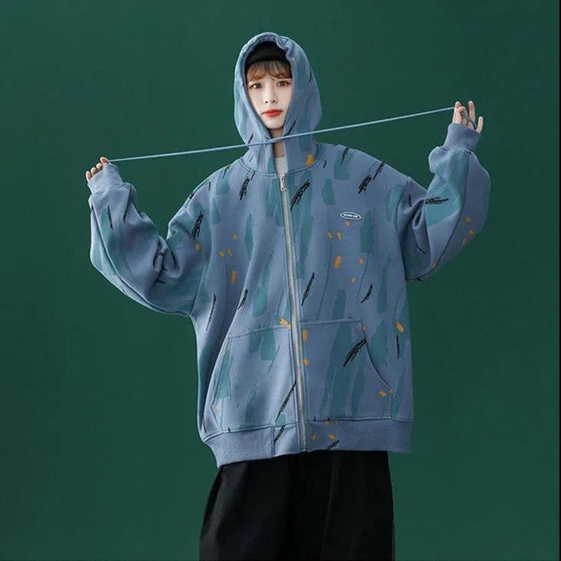 Áo khoác thể thao IELGY tay dài dáng rộng có khóa kéo cho nữ