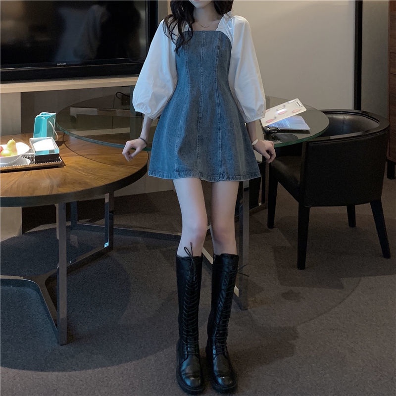 Đầm denim xòe tay lỡ phồng thời trang mùa hè mới dành cho nữ
