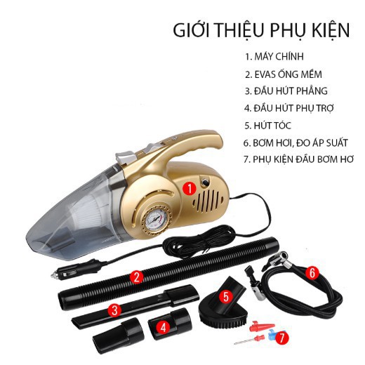 Máy Hút Bụi Ô Tô Cầm Tay Đa Năng Kèm Bơm Hơi, Máy Hút Bụi, Bơm Lốp Ô Tô 4in1tiện lợi