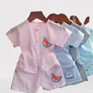 Bộ cộc tay kẻ cotton cúc giữa 0-12m (4-12kg)