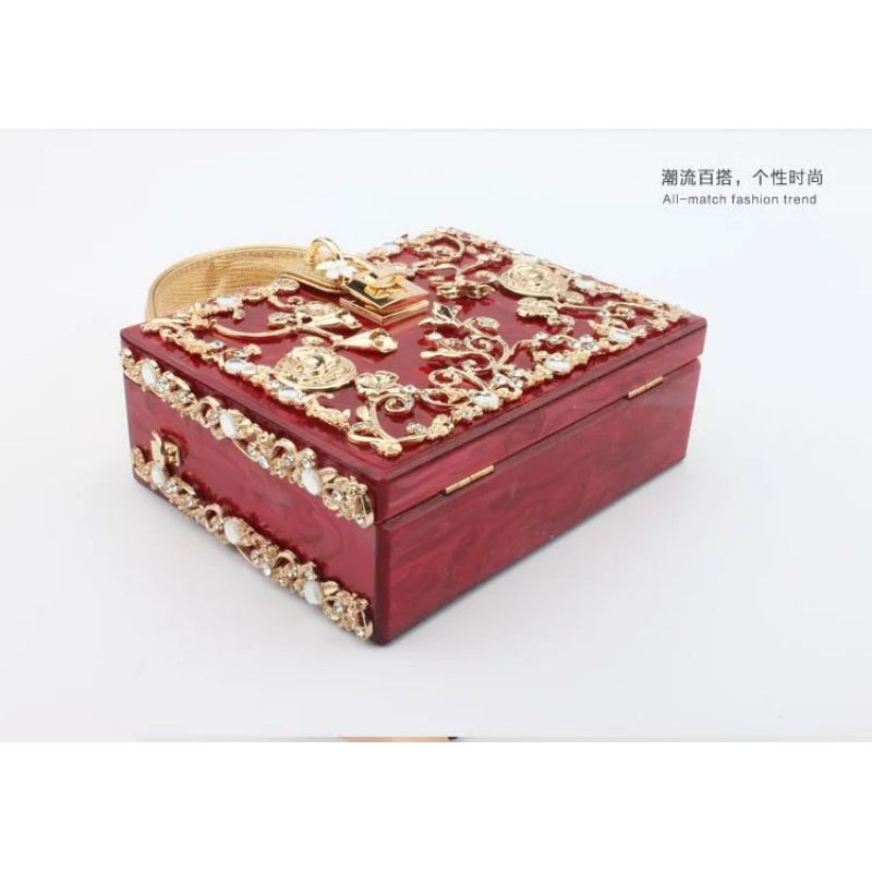 Túi xách chạm khắc kim cương acrylic kiểu túi khóa hộp