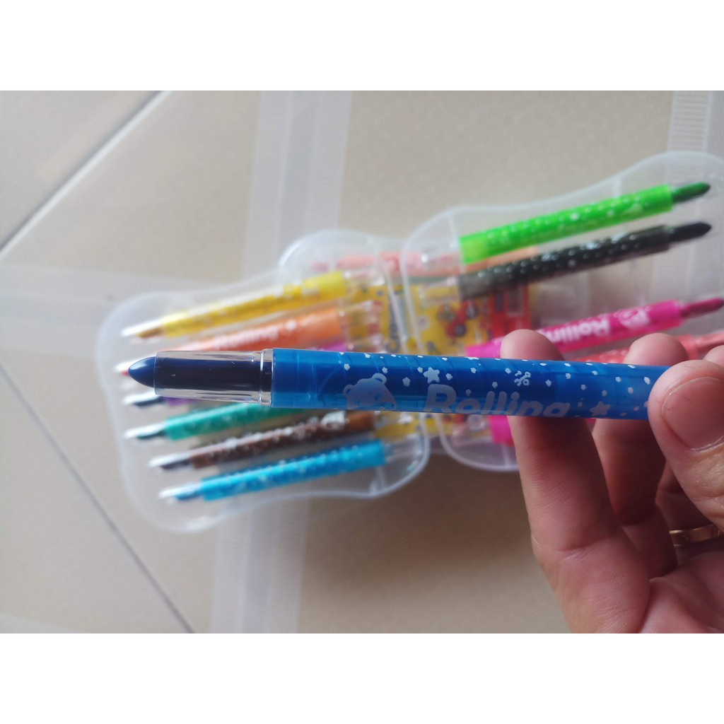 Sáp vặn 24, 18, 12 màu ngắn ROLLING CRAYON hộp nhựa, màu sắc tươi sáng