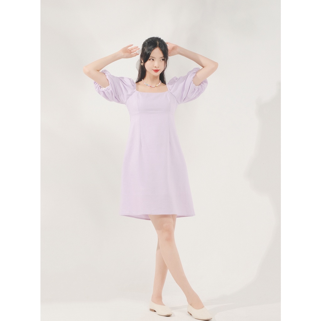 THE19CLUB - Váy linen cổ vuông tay bồng 2 màu sắc - ALLY DRESS