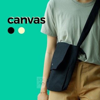 SOIS Túi Canvas đeo chéo có khóa kéo - Túi tote unisex trơn basic - Vải dày - Hút nam châm - Nhiều màu (trắng, đen)
