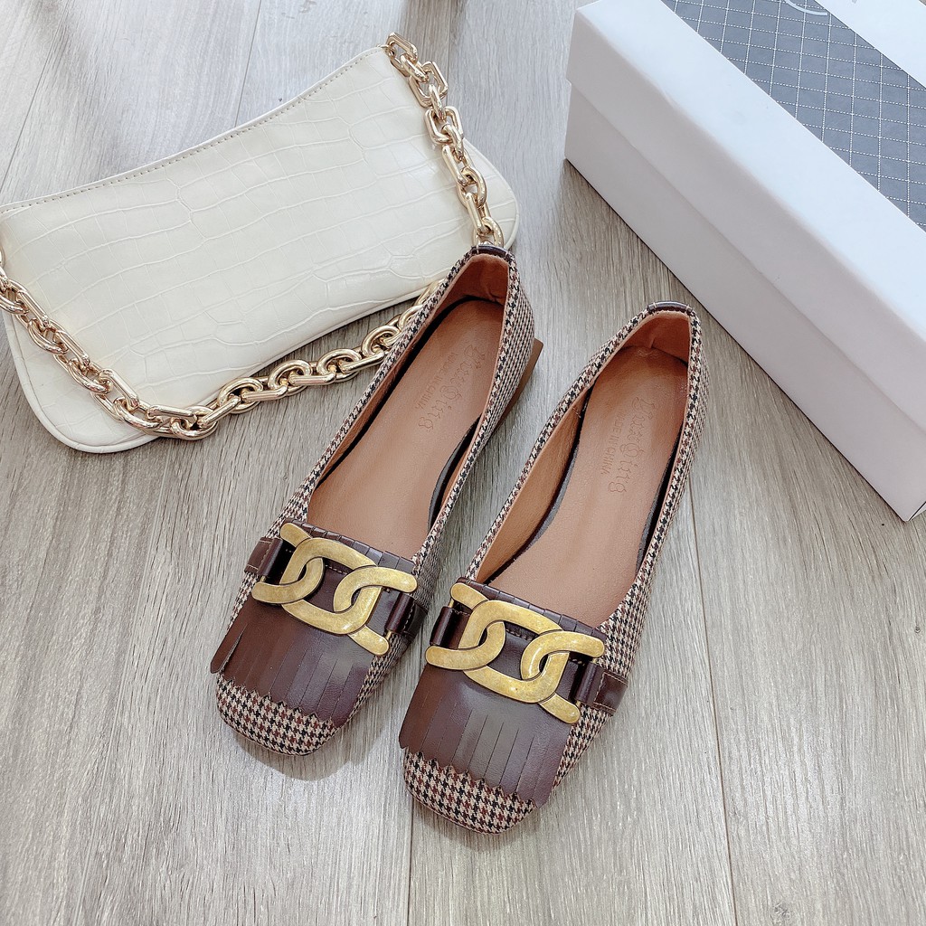 giày bệt kẻ tua rua vintage thời trang cực xinh nhé fullbox hàng qc 0106 | BigBuy360 - bigbuy360.vn
