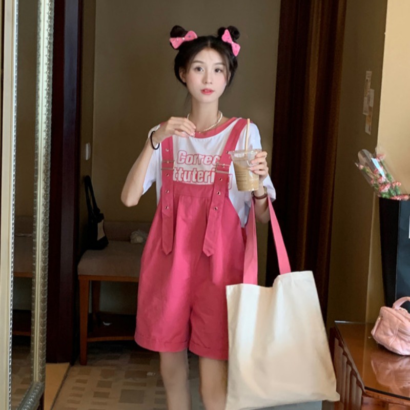 Set Áo Thun In Chữ + Quần Short Yếm Thời Trang Cho Nữ | BigBuy360 - bigbuy360.vn