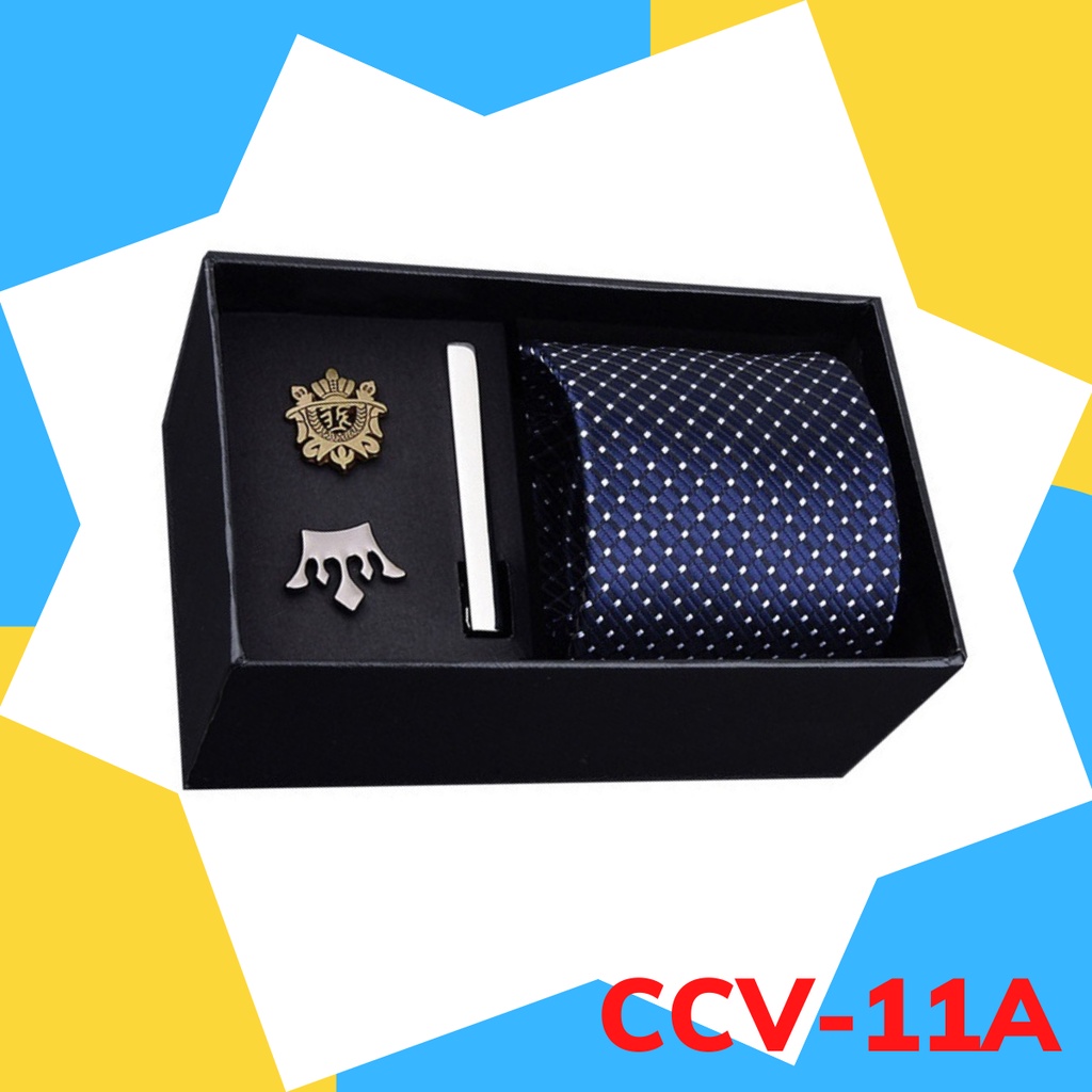 Set cà vạt bản to 8cm làm quà tặng cho Nam gồm cà vạt, kẹp cà vạt, ghim cài áo đóng hộp lịch sự CCV-11