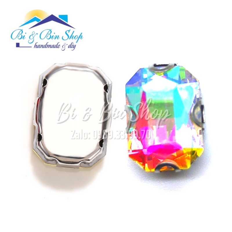 2 Viên Đá Đế Chữ Nhật 18x25mm Đính Kết Trang Phục Thời Trang, Trang Trí Vương Miện - Bi &amp; Bin Shop