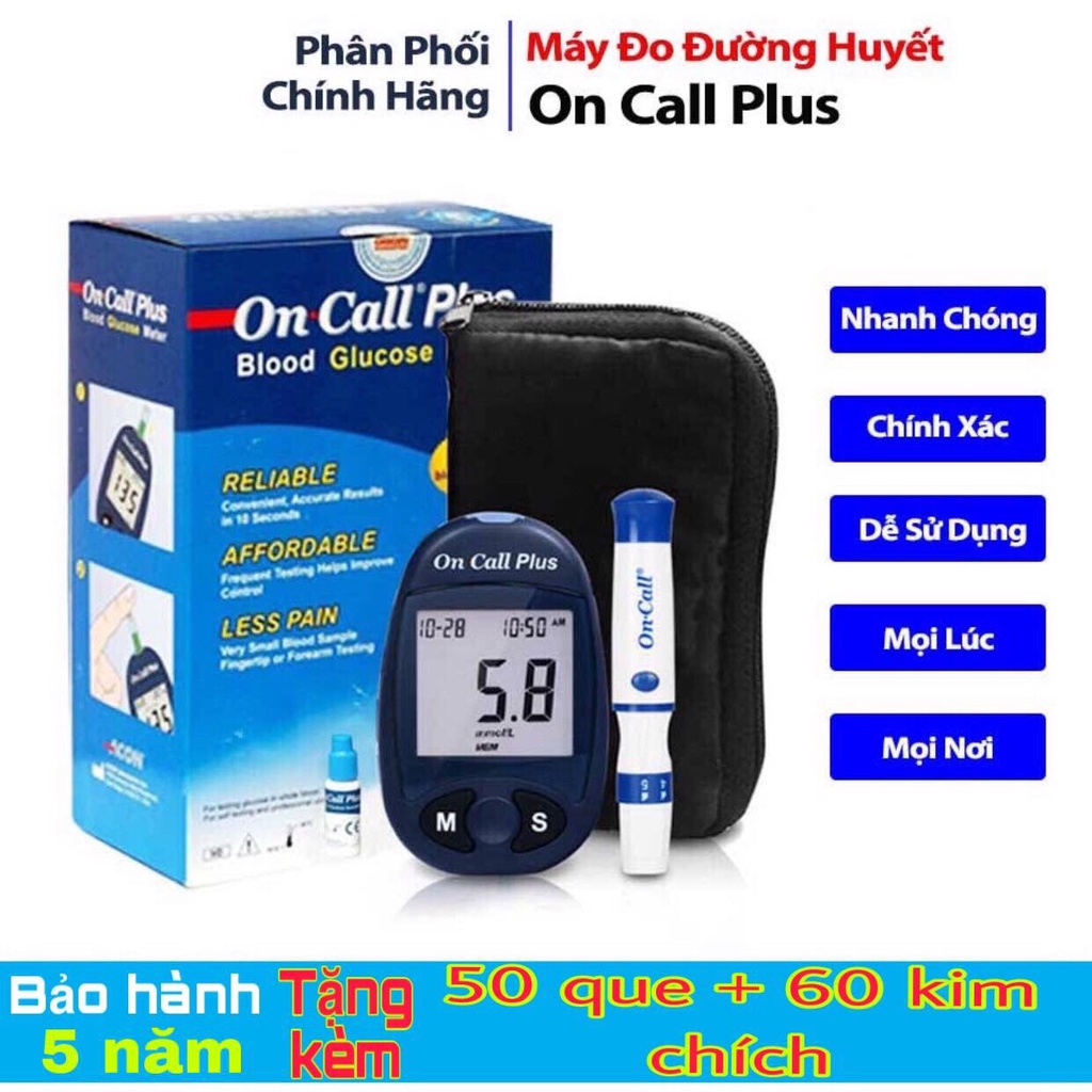 (Tặng 50 que + 60 Kim) Máy đo đường huyết On Call Plus nhập khẩu chính hãng