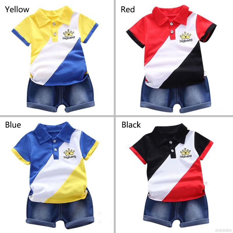 Set áo thun + quần short denim thời trang mùa hè cho bé trai 0~4 tuổi