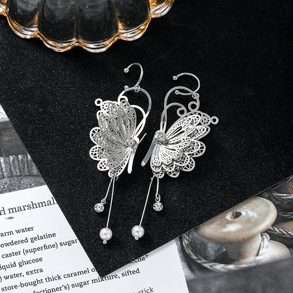 MXMUSTY Korean Butterfly Dangle Earrings Long Fashion Jewelry Drop  Earrings Women Hollow Elegant Tassel Metal Vintage Cartilage Clips