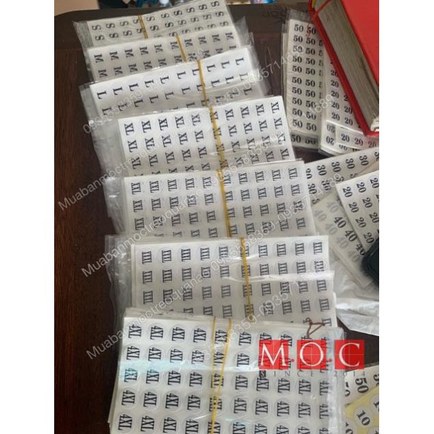 Bảng tem dán size các loại Sticker dán , quần áo,giày dép