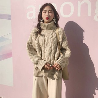 áo len ulzzang cao cổ dày áo len thừng cổ lọ gấp áo len nữ đẹp dáng rộng tay dài màu be sữa nâu kiểu hàn quốc