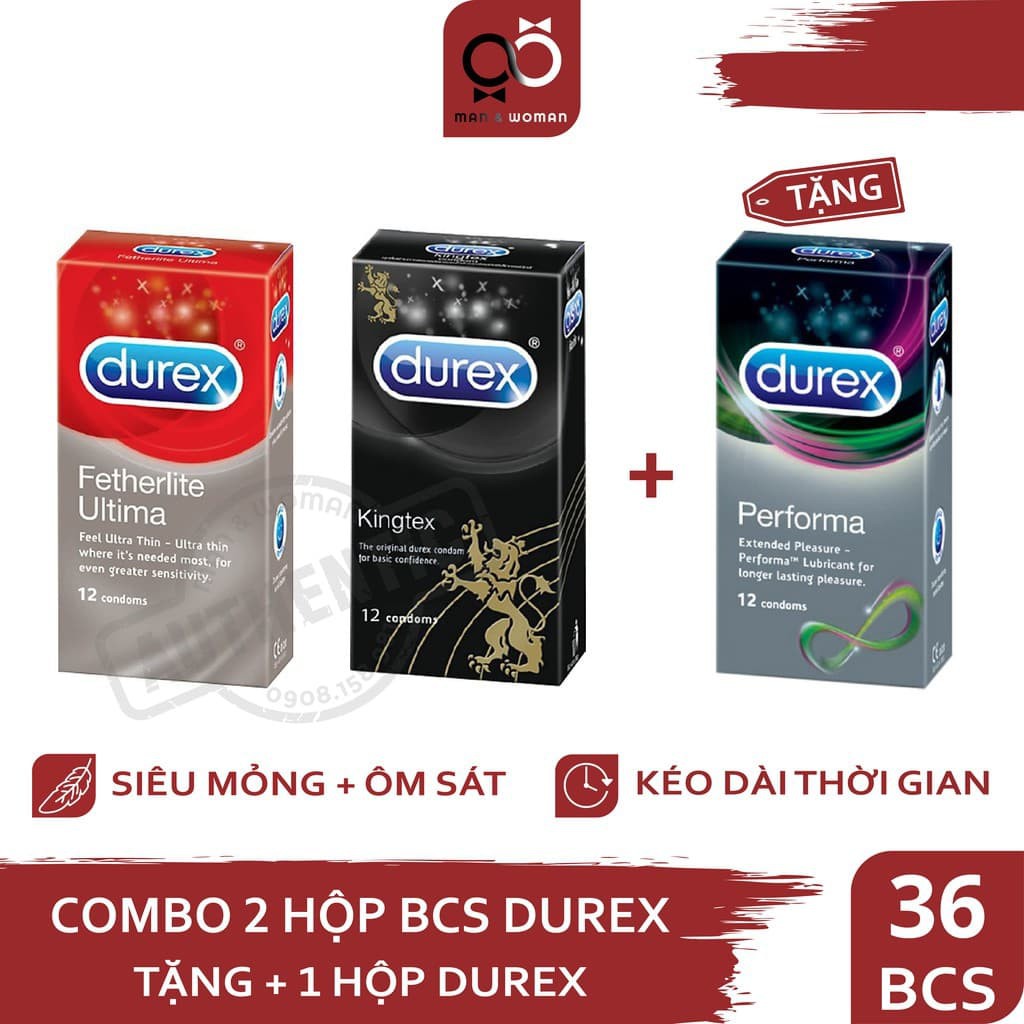 COMBO 3 HỘP BCS DUREX KINGTEX + ULTIMA + PERFORMA - 36 BAO