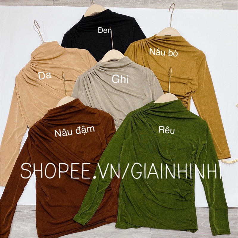 Áo nhũ cổ 3p rúm ngực dài tay, Áo kiểu rúm vai cổ cao tay dài AN1212 - NhiNhi Shop | BigBuy360 - bigbuy360.vn