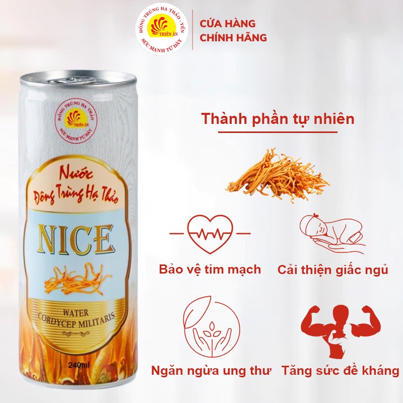 Nước Đông trùng hạ thảo NICE Thiên Ân 6 lon/lốc  - Hàng Chính Hãng