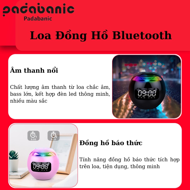 Loa Bluetooth Nghe Nhạc Kiêm Chức Năng Đồng Hồ Tiện Lợi Âm Thanh Tốt Êm Không Rè