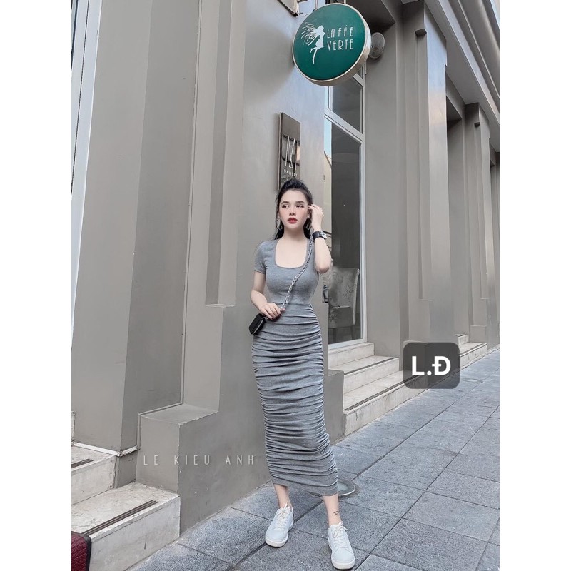 Váy body thun rúm hở lưng