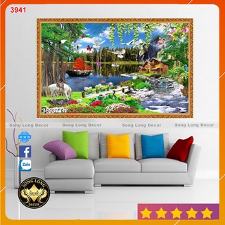 Tranh dán tường 3d sơn thủy hữu tình - 3898- tranh 3d phòng khách - song long decor