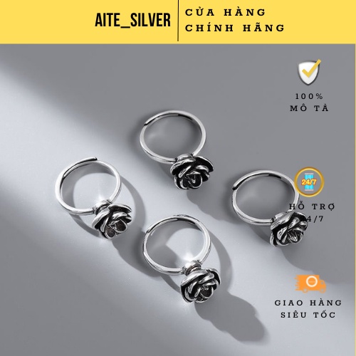 Nhẫn bạc nữ bạc họa tiết hoa trà đen - Nhẫn bạc nữ có thể tháo họa tiết để tự vệ_Aite_Siler