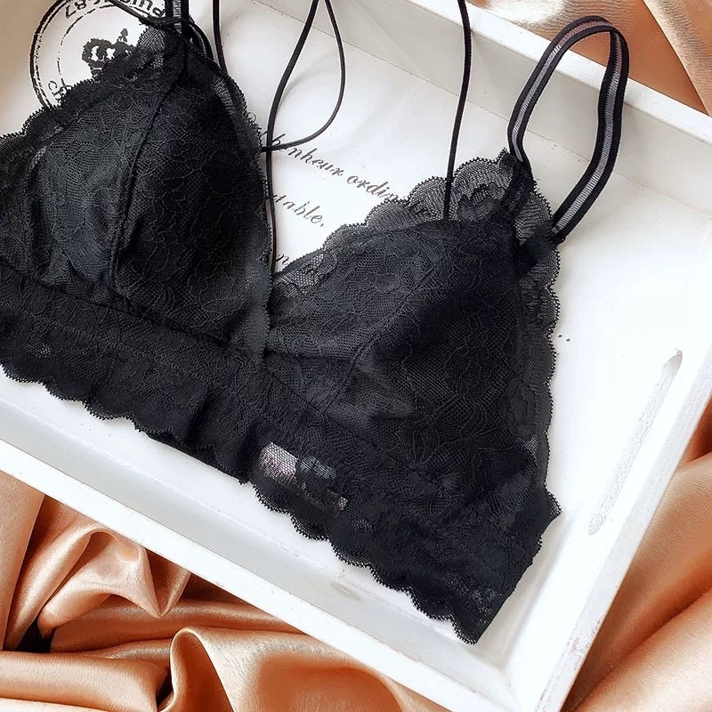 Bộ lót ren đan chéo sexy Nữ không gọng , không mút Ôm Ngực tự nhiên