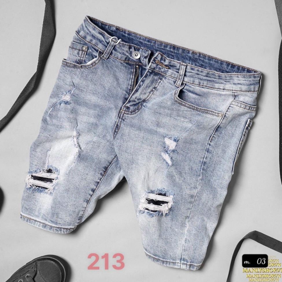 Quần short jean nam, quần bò nam ngắn, quần sọt nam màu xanh rách gối cao cấp QJNA213 Đẹp