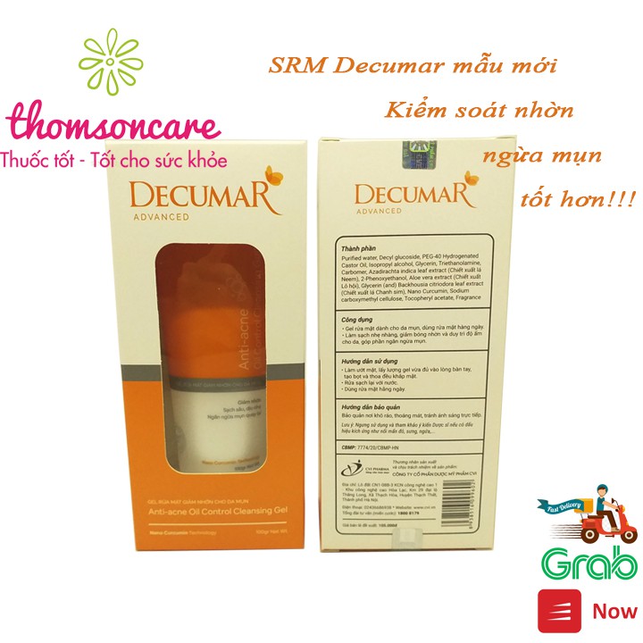 Decumar Sữa rửa mặt ngừa mụn 50ml 100ml cho mụn trứng cá, đầu đen trên mũi từ tinh chất nghệ nano curcumin