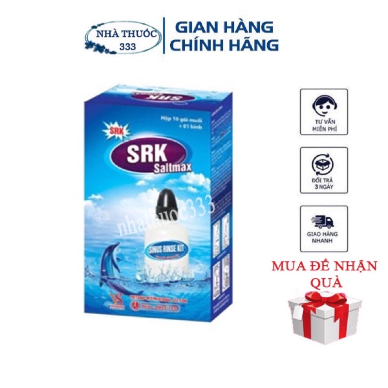 Bình rửa mũi SRK SALTMAX (Hộp 10 gói x 2,145g+ chai nhựa 240ml)