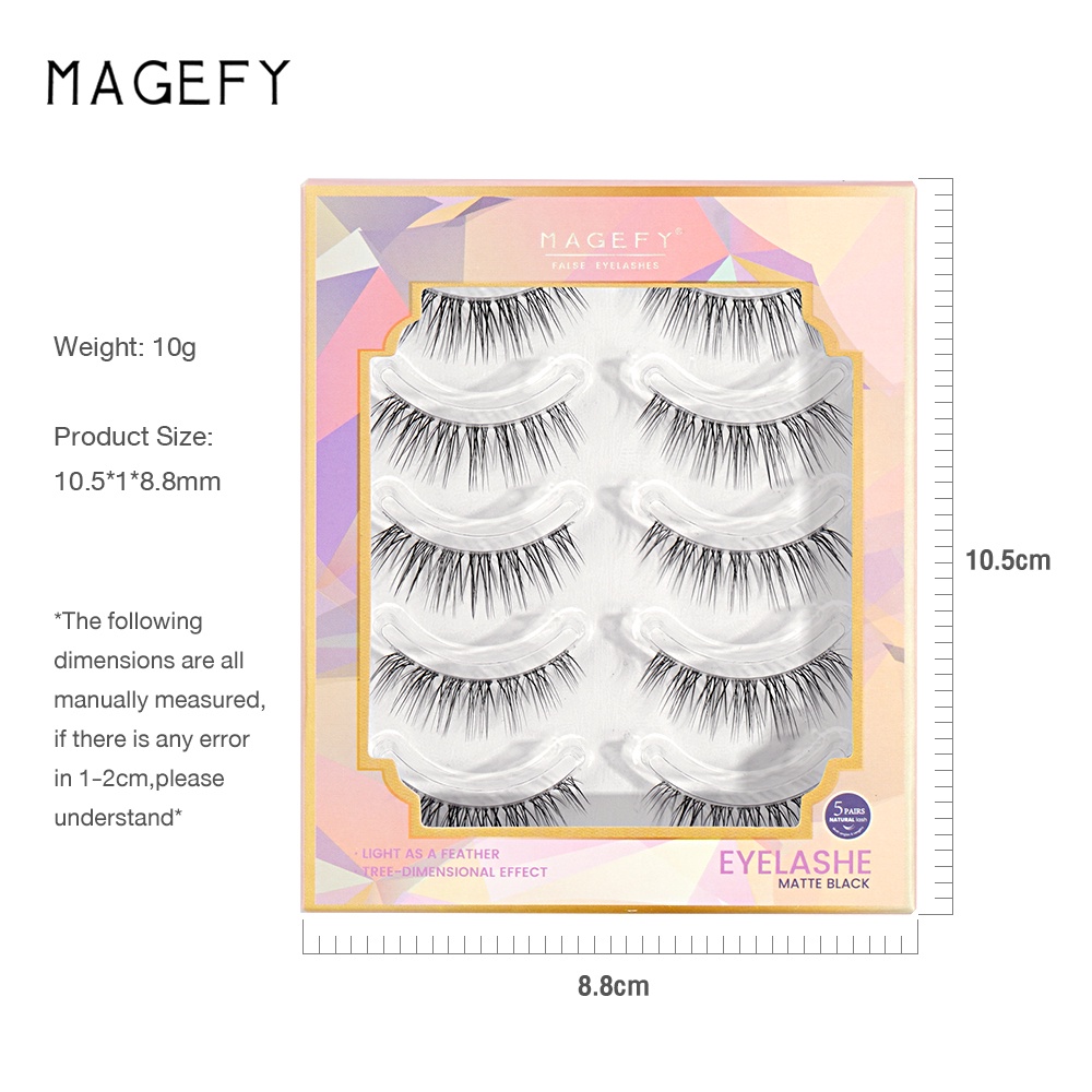 Set 5 cặp lông mi giả MAGEFY cong dày tự nhiên được làm thủ công