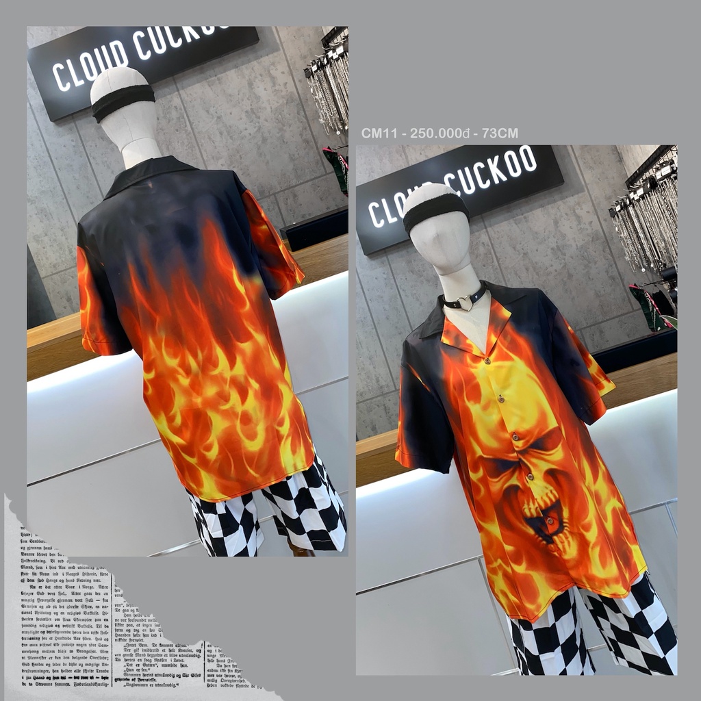 Áo Sơ Mi Cổ Vest Hình Skull Fire - Mã Số: CM11 CM18
